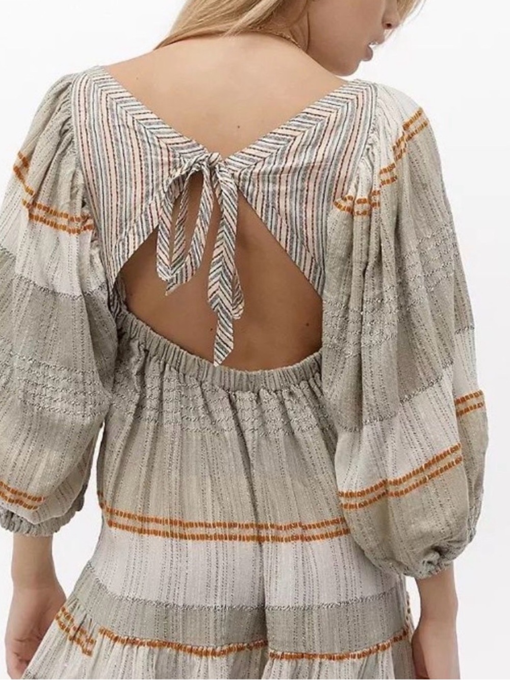 Free People Backless Striped Boho Dress in Sage, Cream & Rust